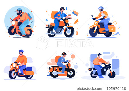 Hand Drawn Biker is riding motorcycle with fun in flat style 105970418
