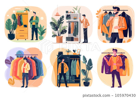 Hand Drawn clothing stores and shops in shopping malls in flat style Hand Drawn clothing stores and shops in shopping malls in flat style 105970430