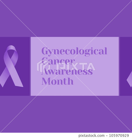 Composite of gynecological cancer awareness month over ribbon on purple background Composite of gynecological cancer awareness month over ribbon on purple background 105970929