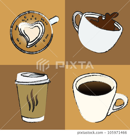 Coffee elements block pattern seamless vector on brown background 105971466