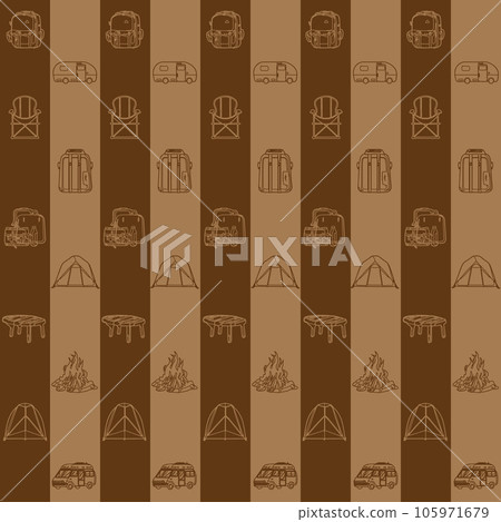 Camping element line art block pattern seamless vector on brown background , camping pattern seamless 105971679