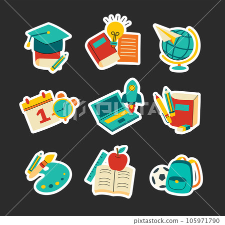 Back to school sticker set doodle style.... - Stock Illustration ...