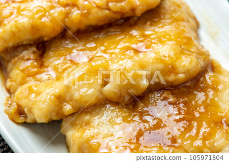 Close-up of conger pike teriyaki. Close-up of conger pike teriyaki. 105971804