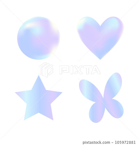 Pastel heart, star, circle, butterfly, holographic with mesh gradient for element, poster Pastel heart, star, circle, butterfly, holographic with mesh gradient for element, poster 105972881