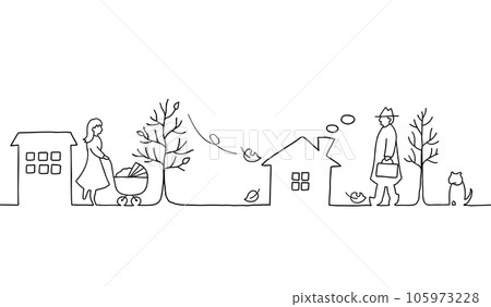 秋天的城市景觀和人們的風景線描插圖 105973228