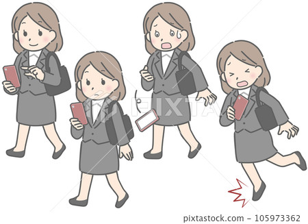 Various walking smartphones, a young woman in a suit 105973362
