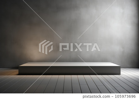 Light gray wall with a podium and beautiful lighting. Background for product presentation. Generative AI Light gray wall with a podium and beautiful lighting. Background for product presentation. Generative AI 105973696