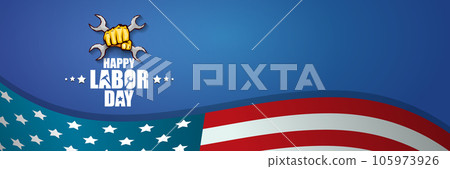 labor day Usa vector label or horizontal background. vector happy labor day poster or horizontal banner with clenched fist isolated on usa flag background . Labor union icon labor day Usa vector label or horizontal background. vector happy labor day poster or horizontal banner with clenched fist isolated on usa flag background . Labor union icon 105973926