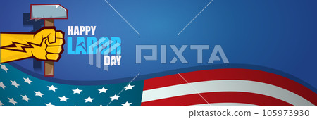 labor day Usa vector label or horizontal background. vector happy labor day poster or horizontal banner with clenched fist isolated on usa flag background . Labor union icon labor day Usa vector label or horizontal background. vector happy labor day poster or horizontal banner with clenched fist isolated on usa flag background . Labor union icon 105973930