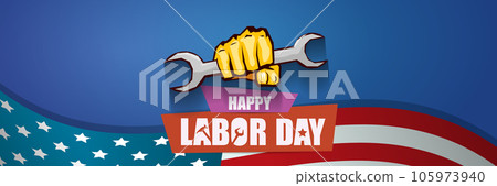 labor day Usa vector label or horizontal background. vector happy labor day poster or horizontal banner with clenched fist isolated on usa flag background . Labor union icon labor day Usa vector label or horizontal background. vector happy labor day poster or horizontal banner with clenched fist isolated on usa flag background . Labor union icon 105973940