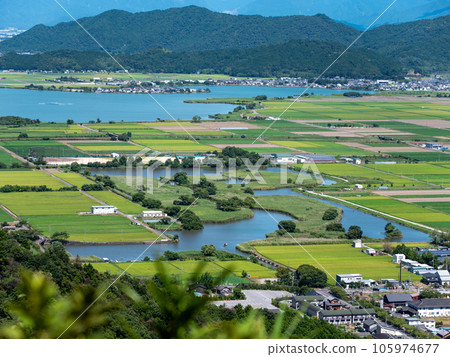 View from Mt. Hachiman in Omihachiman toward Nishinoko, Omihachiman City, Shiga Prefecture 105974677