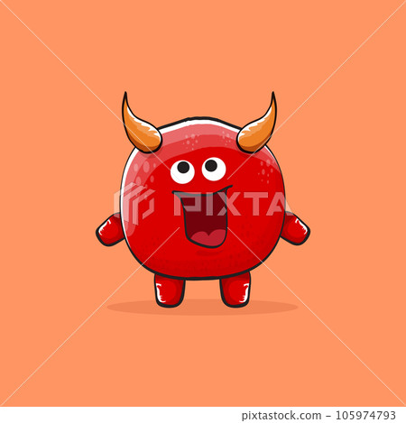 Cartoon red monster character with big ears. Monster troll illustration  with surprised expression. Shocking pink gremlin mascot design Stock Vector