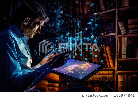 Analyzing a dynamic graph photo realistic illustration - Generative AI. 105974841