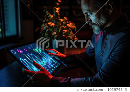 Analyzing a dynamic graph photo realistic illustration - Generative AI. 105974843