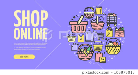 Online Shop Horizontal Placard Poster Banner Card Template. Vector 105975013