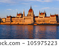 View of the Hungarian Parliament Building in the setting sun from the opposite bank of the Danube 105975223
