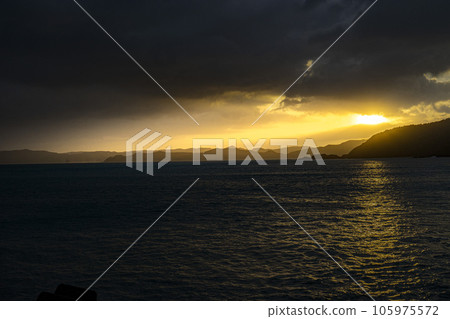 Angel's ladder pouring into the sea 105975572