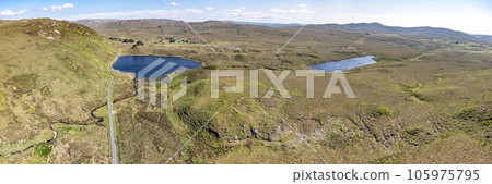 Aerial of Lough Ascardan next to Lough Keel by Crolly, County Donegal - Ireland. 105975795