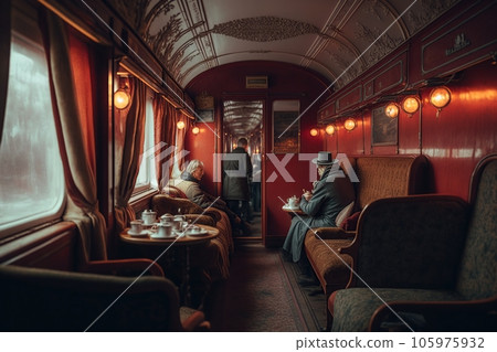 the sleeping class in the train's interior. Generative AI 105975932