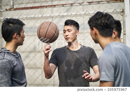 young asian basketball players having fun on outdoor court 105975967