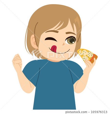 Small boy Enjoying Slice Of Pizza 105976313