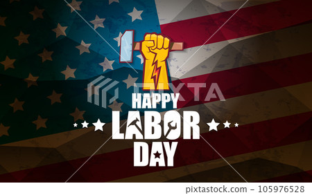 labor day Usa vector label or horizontal background. vector happy labor day poster or horizontal banner with clenched fist isolated on usa flag background . Labor union icon labor day Usa vector label or horizontal background. vector happy labor day poster or horizontal banner with clenched fist isolated on usa flag background . Labor union icon 105976528