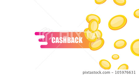vector cash back horizontal banner design template with cashback icon and coins isolated on white background. cashback or money refund label horizontal banner. Cash back badge 105976631