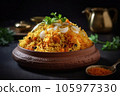 Biryani food photography on black table background. Indian food concept. Text copy space. Biryani food photography on black table background. Indian food concept. Text copy space. 105977330