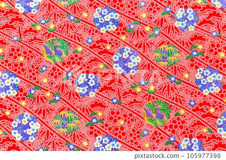 松竹梅友禪日本紙的日本圖案背景[朱紅色背景] 105977398