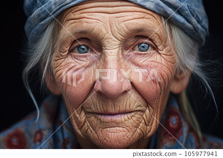 An old woman with deep wrinkles An old woman with deep wrinkles 105977941