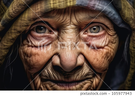 An old woman with deep wrinkles An old woman with deep wrinkles 105977943
