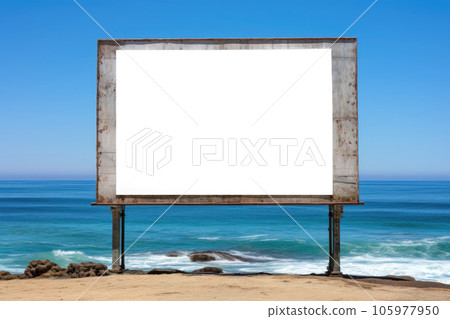 A large street billboard for advertising against the background of the sea and rocks A large street billboard for advertising against the background of the sea and rocks 105977950