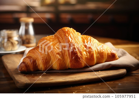 Crispy croissants on a wooden board Crispy croissants on a wooden board 105977951