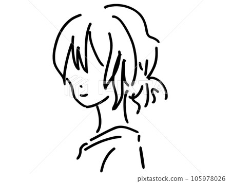 Simple line drawing of a cute woman / hand-drawn illustration material 105978026