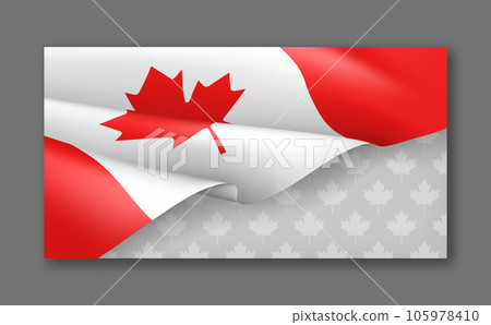 Canadian patriotic horizontal banner with national official colors. Realistic waving canadian flag on grey background. Canada republic day vector card with empty copy space. Independence and freedom 105978410