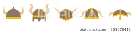 Barbarian medieval helmets with horns 105978411