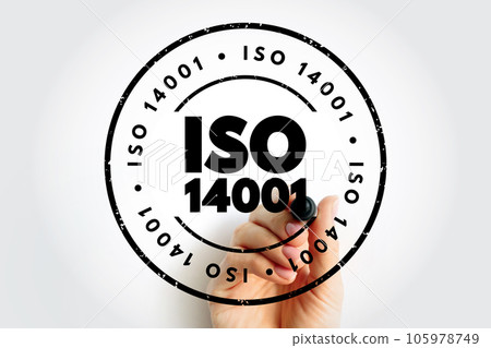 ISO 14001 - standard related to environmental management that exists to help minimize how their operations negatively affect the environment, text stamp concept for presentations and reports ISO 14001 - standard related to environmental management that exists to help minimize how their operations negatively affect the environment, text stamp concept for presentations and reports 105978749