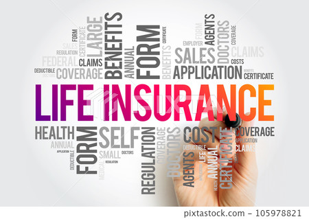 LIFE Insurance word cloud collage, healthcare concept background 105978821