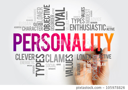 Personality - characteristic sets of behaviors, cognitions, and emotional patterns, word cloud concept background 105978826