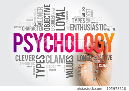 Psychology is the scientific study of mind and behavior, word cloud concept background 105978828