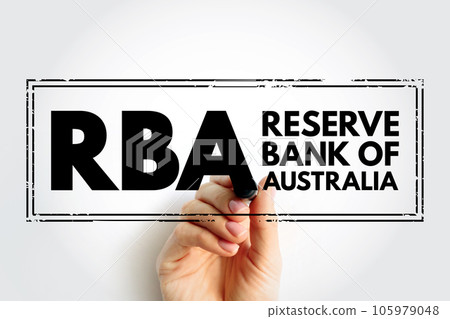 RBA - Reserve Bank of Australia is Australia's central bank and banknote issuing authority, acronym text concept stamp 105979048