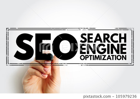 SEO Search Engine Optimization - process of improving the quality and quantity of website traffic to a website or a web page from search engines, acronym text stamp 105979236