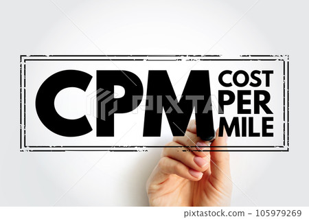 CPM Cost Per Mile - used measurement in advertising, It is the cost an advertiser pays for one thousand views or impressions of an advertisement, acronym text stamp CPM Cost Per Mile - used measurement in advertising, It is the cost an advertiser pays for one thousand views or impressions of an advertisement, acronym text stamp 105979269