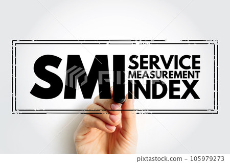 SMI Service Measurement Index - application framework that defines method for the calculation of a relative index, which may be used to compare IT services, acronym text stamp SMI Service Measurement Index - application framework that defines method for the calculation of a relative index, which may be used to compare IT services, acronym text stamp 105979273