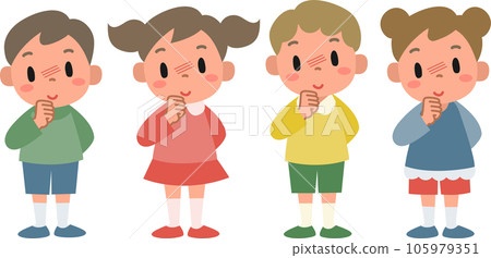 一群臉紅得通紅的女孩和男孩 105979351