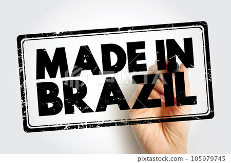 Made in Brazil text emblem stamp, concept background 105979745