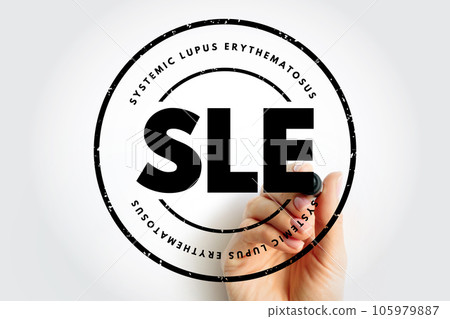 SLE Systemic Lupus Erythematosus - autoimmune disorder characterized by antibodies to nuclear and cytoplasmic antigens, acronym text stamp concept background SLE Systemic Lupus Erythematosus - autoimmune disorder characterized by antibodies to nuclear and cytoplasmic antigens, acronym text stamp concept background 105979887