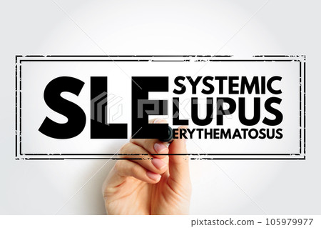 SLE Systemic Lupus Erythematosus - autoimmune disorder characterized by antibodies to nuclear and cytoplasmic antigens, acronym text stamp concept background SLE Systemic Lupus Erythematosus - autoimmune disorder characterized by antibodies to nuclear and cytoplasmic antigens, acronym text stamp concept background 105979977