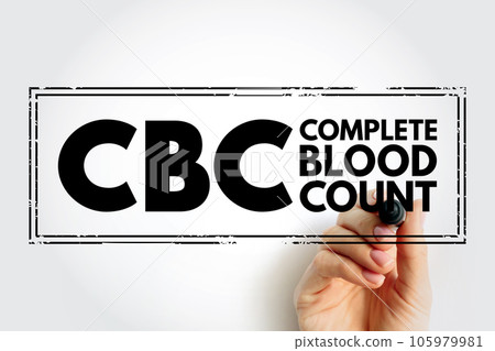 CBC Complete Blood Count - blood test used to evaluate your overall health and detect a wide range of disorders, acronym text stamp concept background 105979981