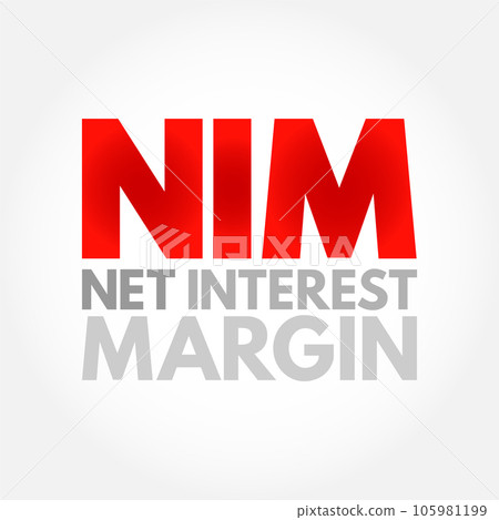 NIM Net Interest Margin - measurement comparing the net interest income a financial firm generates from credit products, acronym text concept background 105981199